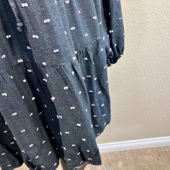 ZARA Womens Charcoal Gray Purple Embroidered Polka Dot Mini Dress S cottagecore - Picture 7 of 16